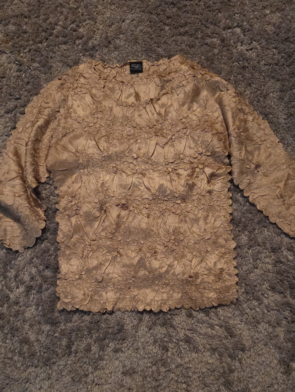Textured Ruffle Long-Sleeve Top - Champagne